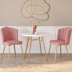 IDMARKET Lot de 2 chaises coquillage ADELLA rose en velours pieds dorés