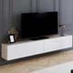 IDMARKET Meuble TV 180 cm suspendu ELIO 2 portes bois et blanc