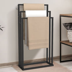 IDMARKET Porte-serviettes sur pied 3 niveaux DALLAS métal noir design industriel