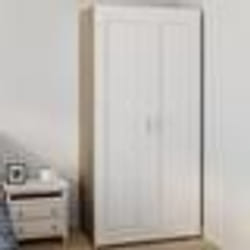 IDMARKET Armoire 2 portes VITO blanc et bois penderie 80 cm avec étagères rangement maxi capacité
