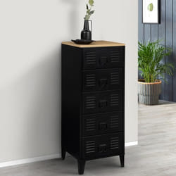 IDMARKET Chiffonnier 5 tiroirs ESTER 40x40x100 cm métal noir et plateau façon hêtre design industriel