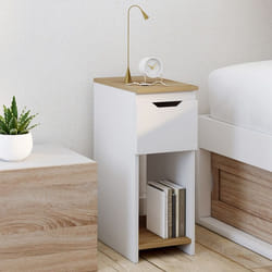 IDMARKET Lot de 2 tables de chevet étroites ANOUK 1 tiroir avec niche blanc et bois