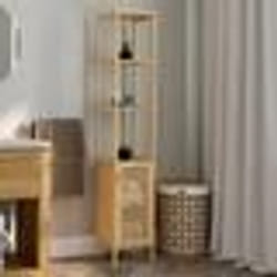 IDMARKET Meuble colonne salle de bain bambou BEA 1 porte