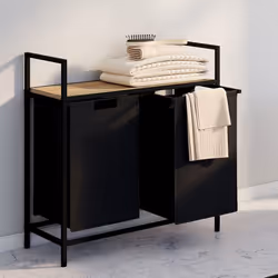 IDMARKET Panier à linge 2 bacs DETROIT tissu noir design industriel