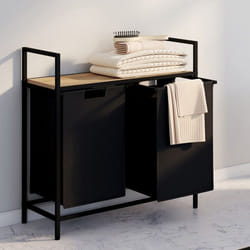 IDMARKET Panier à linge 2 bacs DETROIT tissu noir design industriel