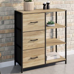 ID MARKET buffet dappoint 3 tiroirs et étagères 70 cm Moderne bois