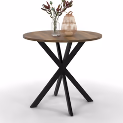 Description générale Cette table ronde bicolore de style industriel, en bois foncé et noir, mesure 80 cm de diamètre. Elle es ...