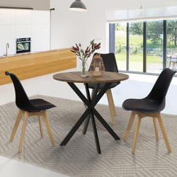 Table à manger ronde fixe - IDMARKET - ALIX - Bois vieilli et noir - 4 personnes - 80 cm
