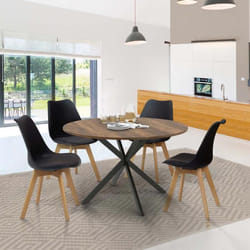 Table à manger ronde fixe - IDMARKET - ALIX - Bois vieilli et noir - 6 personnes - 110 cm