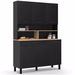 Description générale Optez pour le buffet de cuisine CINA au design moderne et tendance. Sa structure noire et ses étagères e ...