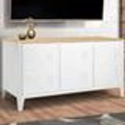 IDMARKET Buffet bas 113 cm ESTER 3 portes métal blanc plateau bois design industriel
