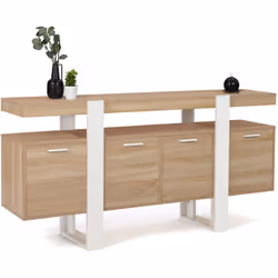 Description générale Le buffet 160 cm PHOENIX XXL 4 portes en bois et blanc combine style moderne et fonctionnalité, offrant ...