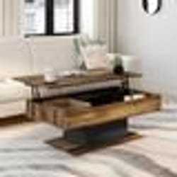 IDMARKET Table basse plateau relevable rectangulaire EDEN bois foncé effet vieilli et noir