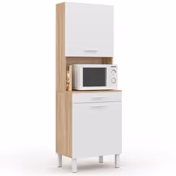 Buffet de cuisine 60 cm cina 2 portes + tiroir façon hêtre et blanc