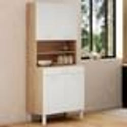 IDMARKET Buffet de cuisine 80 CM CINA 4 portes + tiroir façon hêtre et blanc