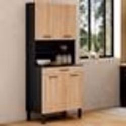 IDMARKET Buffet de cuisine 80 CM CINA 4 portes + tiroir noir et façon hêtre