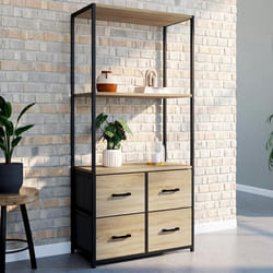 IDMARKET Etagère 3 niveaux avec 4 tiroirs en tissu UTAH 120 cm meuble de rangement design industriel