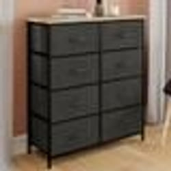 IDMARKET Commode 8 tiroirs en tissu ALTA 80 cm gris anthracite et plateau effet bois design industriel
