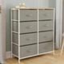 IDMARKET Commode 8 tiroirs en tissu ALTA 80 cm gris clair et plateau effet bois design industriel