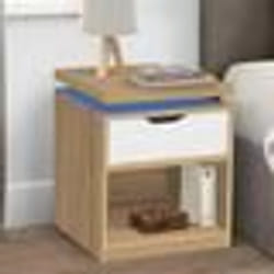 IDMARKET Lot de 2 tables de chevet LUNA à LEDS 1 tiroir avec niche hêtre et blanc