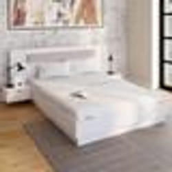 IDMARKET Lit double SANTA avec tête de lit + tables de chevet intégrées et sommier 140 x 190 cm blanc