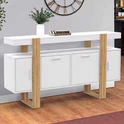 IDMARKET Buffet 140 cm PHOENIX 4 portes blanc et bois