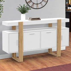 IDMARKET Buffet 140 cm PHOENIX 4 portes blanc et bois