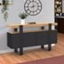 IDMARKET Buffet 140 cm PHOENIX 4 portes noir avec plateau bois