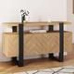 IDMARKET Buffet 140 cm CASSIUS 4 portes effet chevrons et noir