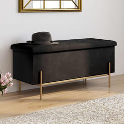 IDMARKET Banc coffre rangement LOUIS pieds métal doré 100 cm velours noir