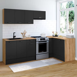 IDMARKET Cuisine complète dangle 400 cm SUBTIL avec plan de travail 7 élements bois et noir