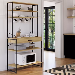 IDMARKET Etagère de cuisine 80 cm DETROIT avec tiroir et crochets design industriel