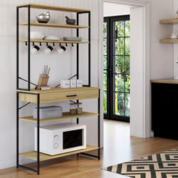 IDMARKET Etagère de cuisine 80 cm DETROIT avec tiroir et crochets design industriel