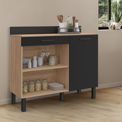 IDMARKET Buffet bas de cuisine 100 CM CINA plan de travail H.83 cm 1 porte + 1 tiroir façon hêtre et noir