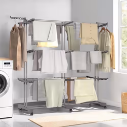 IDMARKET Séchoir à linge vertical pliable et extensible 3 niveaux MAXI capacité 40M inox et gris