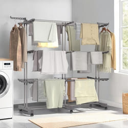 IDMARKET Séchoir à linge vertical pliable et extensible 3 niveaux MAXI capacité 40M inox et gris