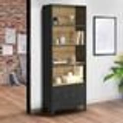 IDMARKET Etagère bibliothèque 5 niveaux avec placard ESTER portes métal noir et plateau bois design industriel