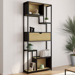 IDMARKET Etagère bibliothèque 6 niveaux asymétrique DETROIT avec tiroir design industriel 161 cm