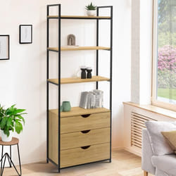 IDMARKET Etagère bibliothèque 4 niveaux avec 3 tiroirs DETROIT design industriel 170 cm