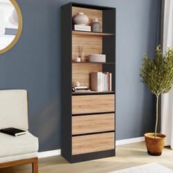 IDMARKET Etagère bibliothèque CARLA 3 niveaux 3 tiroirs noir et effet bois 190 cm