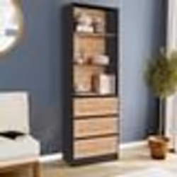IDMARKET Etagère bibliothèque CARLA 3 niveaux 3 tiroirs noir et effet bois H.190 cm