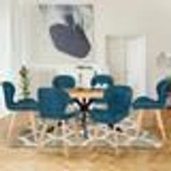 IDMARKET Lot de 6 chaises ROBINE en tissu bleu canard pour salle à manger
