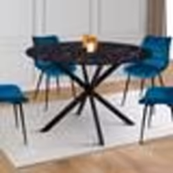 IDMARKET Table à manger ronde ALIX 6 personnes pied araignée noir et plateau effet marbre noir ALASKA 110 cm