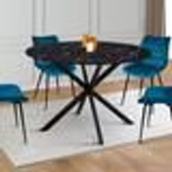 IDMARKET Table à manger ronde ALIX 6 personnes pied araignée noir et plateau effet marbre noir ALASKA 110 cm