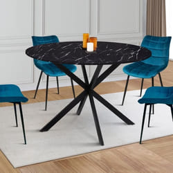 Table à manger ronde fixe - IDMARKET - ALIX - Noir et marbre noir - 6 personnes - 110 cm