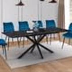 IDMARKET Table à manger extensible rectangle ALIX 6-10 personnes pied araignée noir et plateau effet marbre noir ALASKA 160-2 ...