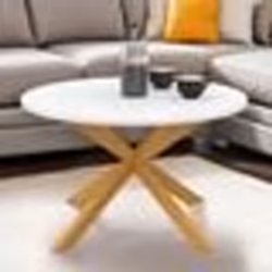 IDMARKET Table basse GISELE ronde 70 cm pied araignée plateau blanc et pied effet bois