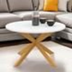 IDMARKET Table basse GISELE ronde 70 cm pied araignée plateau blanc et pied effet bois
