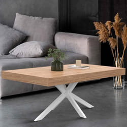 IDMARKET Table basse rectangulaire ALIX 110 cm pied araignée bois et blanc