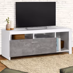 IDMARKET Meuble TV 110 cm MALO blanc et placard effet béton